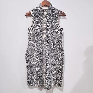 J. Mclaughlin Womens Black Ivory Jacquard Leopard Mock Neck Swing Dress Small